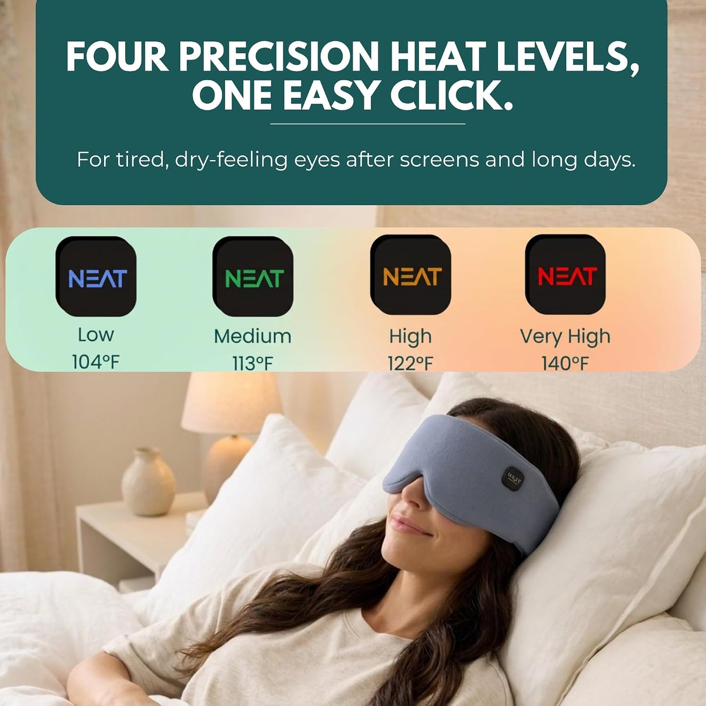 Heated Eye Mask – Cordless Electric Warm Eye Compress for Dry Eyes, Stye & Eye Strain Relief – 4 Heat Settings, Rechargeable, Light-Blocking, Blackout, Washable Cover (Sunset Rose)