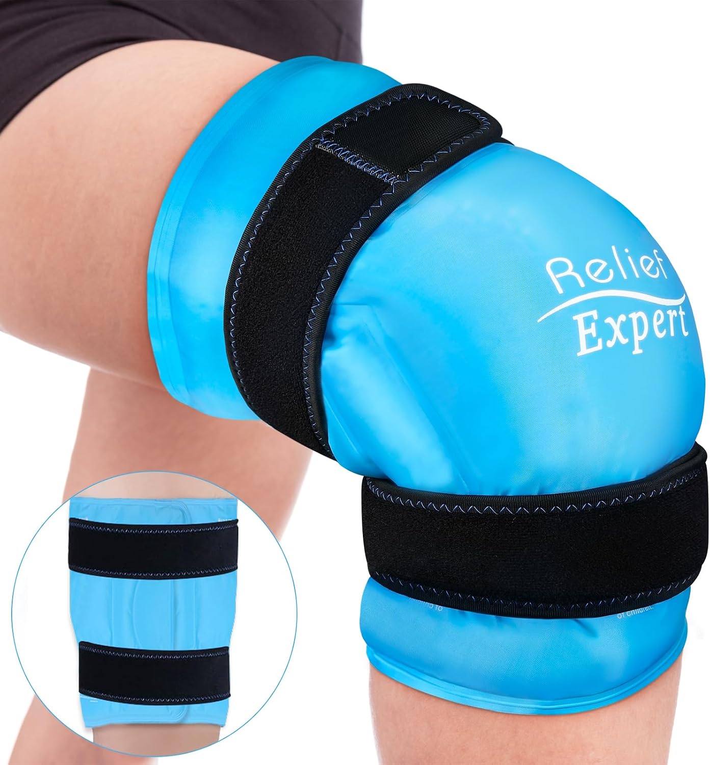 Relief Expert Knee Ice Pack Wrap Around Entire Knee, Large Ice Pack for Leg Soothing Discomfort, Reusable Ice Wraps with Cold Compress for Musclar Relaxation, Post-Workout Recovery,L