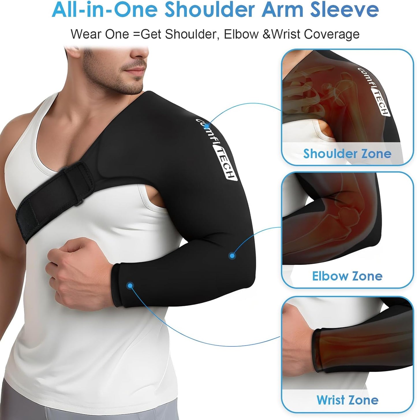 ComfiTECH Shoulder Arm Ice Pack Wrap for Pitchers, Ice Arm Sleeve for Volleyball Player, Athletes, Flexible Cold Application for Throwing Recovery, Elbow Joint and Muscle Relaxation & Daily Use, Large