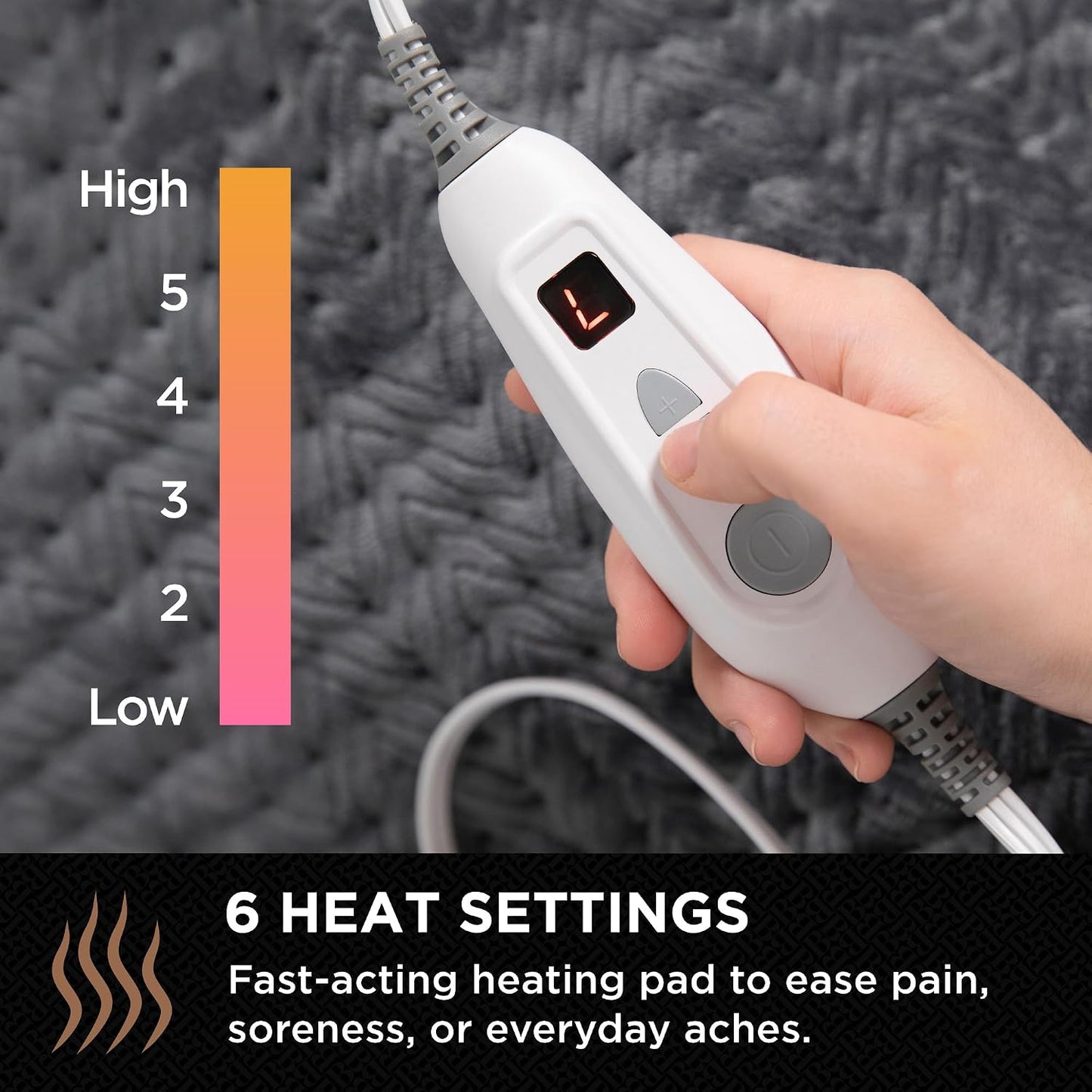 Brookstone Herringbone Portable Heating Pad, 16 x 12 in, Gray