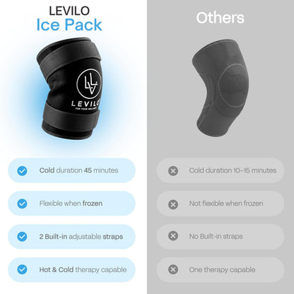 LEVILO Knee Ice Pack Wrap (with 2 Straps) – Ice Pack for Knee, 45-Min Long Cold Duration, Flexible When Frozen, Reusable Ice Packs for Injuries, Shoulder, Foot, Ankle, After Surgery