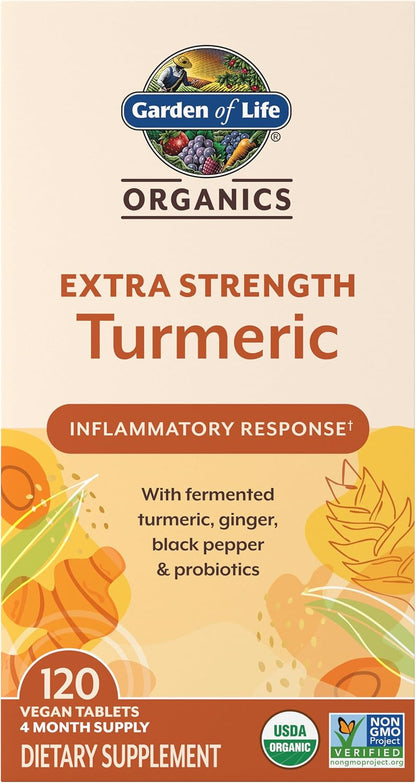 Garden of Life Organics Extra Strength Turmeric Supplement, 120 Tablets
