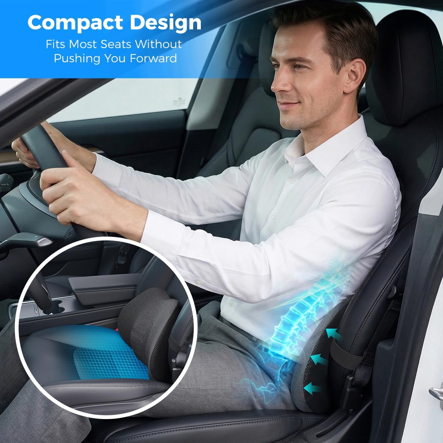 Lumbar Support Pillow for Car - 20.9 Inch Extended Car Back Support Relieves Full Back Discomfort on Long Rides, Rebuilds Support for Older Vehicles, Fits Mid-to-Large Sedans, SUVs & Trucks