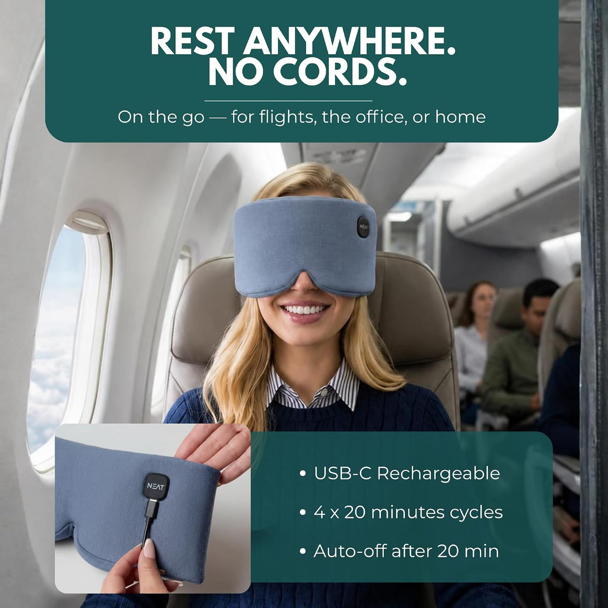 Heated Eye Mask – Cordless Electric Warm Eye Compress for Dry Eyes, Stye & Eye Strain Relief – 4 Heat Settings, Rechargeable, Light-Blocking, Blackout, Washable Cover (Sunset Rose)