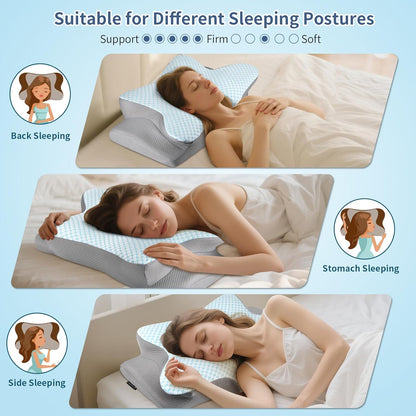 Cervical Neck Pillow for Pain Relief - Ergonomic Side Sleeper Pillow for Neck Support, Cooling Memory Foam Pillows, Contour Pillow Orthopedic Bed Pillow for Back Stomach Sleepers (Dark Grey)