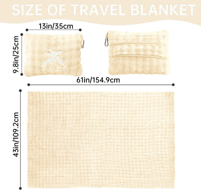 Travel Blanket and Pillow-2-in-1, Ultra-Soft&Compact, Airplane Blanket with Hand Luggage Belt and Backpack Clip,Travelers Accessories Gifts, 61x43 Inches(Pink