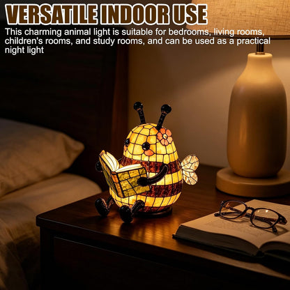 Cute Bee Night Light with Book Design, Warm Glow Animal Table Lamp for Bedroom Desk Bookshelf, Decorative 3D Bee Reading Lamp Gift for Book Lovers，1pc