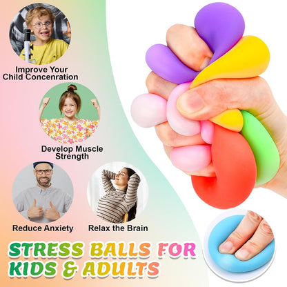12 Pack Slow Rising Stress Ball,Stress Balls for Kids Adults,Stretchy Fidget Toys for Stress Relief,Hand Therapy Sensory Squishy Ball, Squishy Toys for Kids, Classroom Prize Box Party Favors