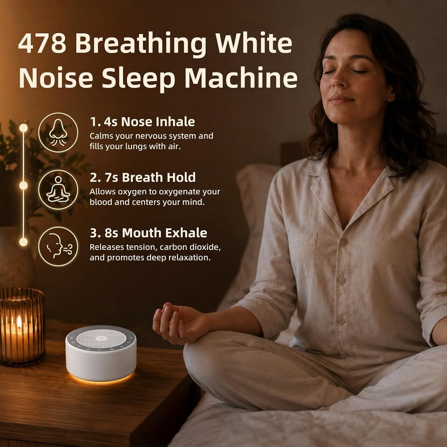Kipcush White Noise Machine for Baby & Adults, 30 Soothing Sounds, Soft Non-Glare Nursery Lamp, 8 Color Night Lights, Memory Function (Angel V1 White, Standard)