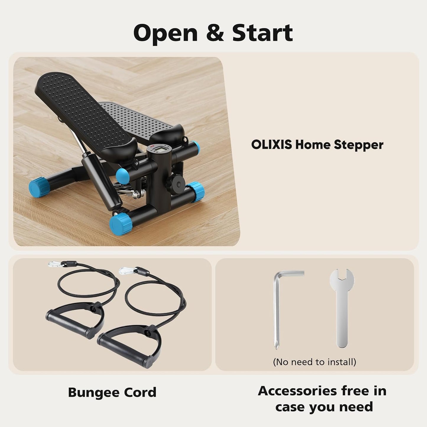 OLIXIS Steppers for Exercise At Home Workout Equipment, Mini Stepper Exercise Machine for Senior Citizens, Twist Stepper with Resistance Bands, Cardio Weight Loss Equipment Home Fitness