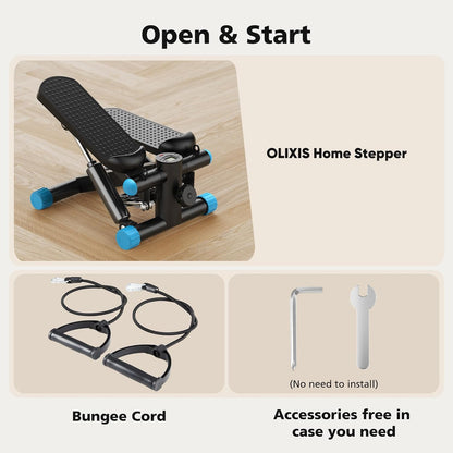 OLIXIS Steppers for Exercise At Home Workout Equipment, Mini Stepper Exercise Machine for Senior Citizens, Twist Stepper with Resistance Bands, Cardio Weight Loss Equipment Home Fitness