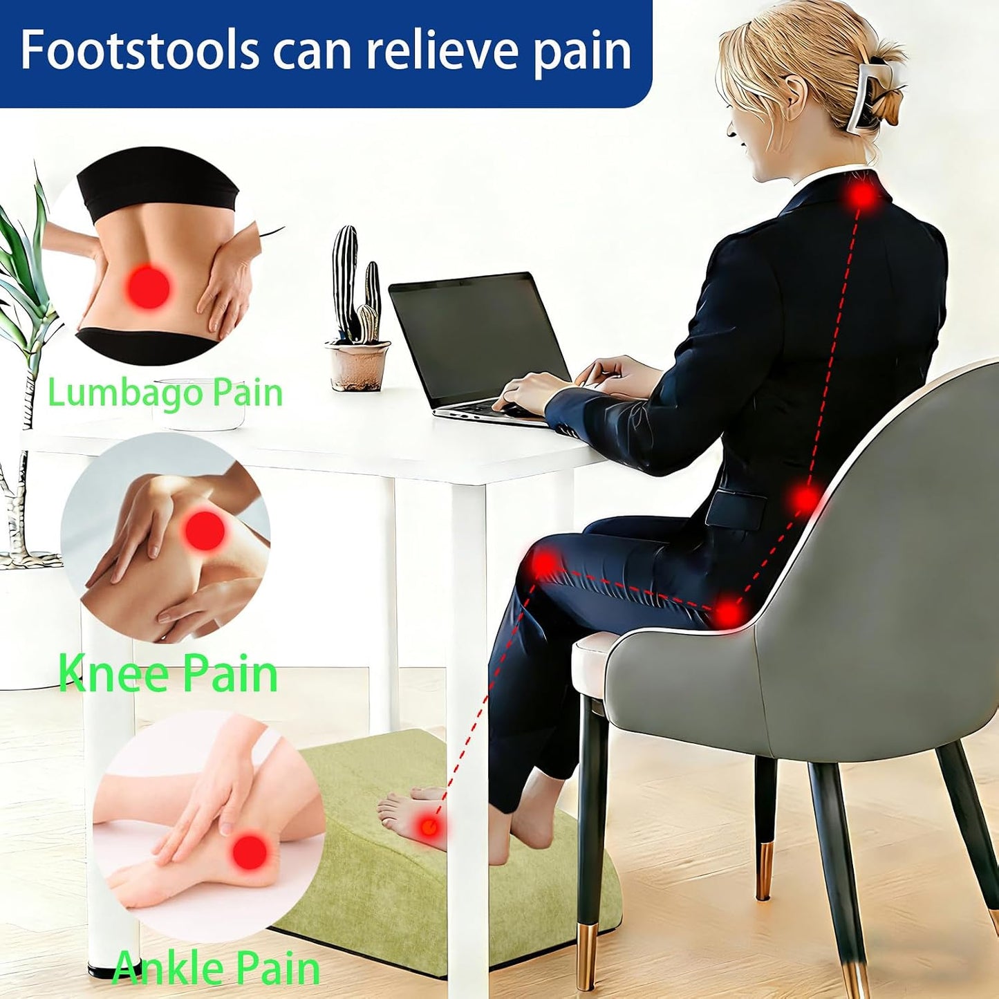 Foot Rest for Under Desk at Work, Ergonomic Under Desk Footrest with Washable Cover for Office, Home & Gaming Leg Elevation Pillow Black