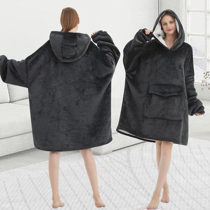Mewkou Wearable Blanket Hoodie for Adult,Oversized Sherpa Fleece Blanket Hoodie for Women Men,Grey
