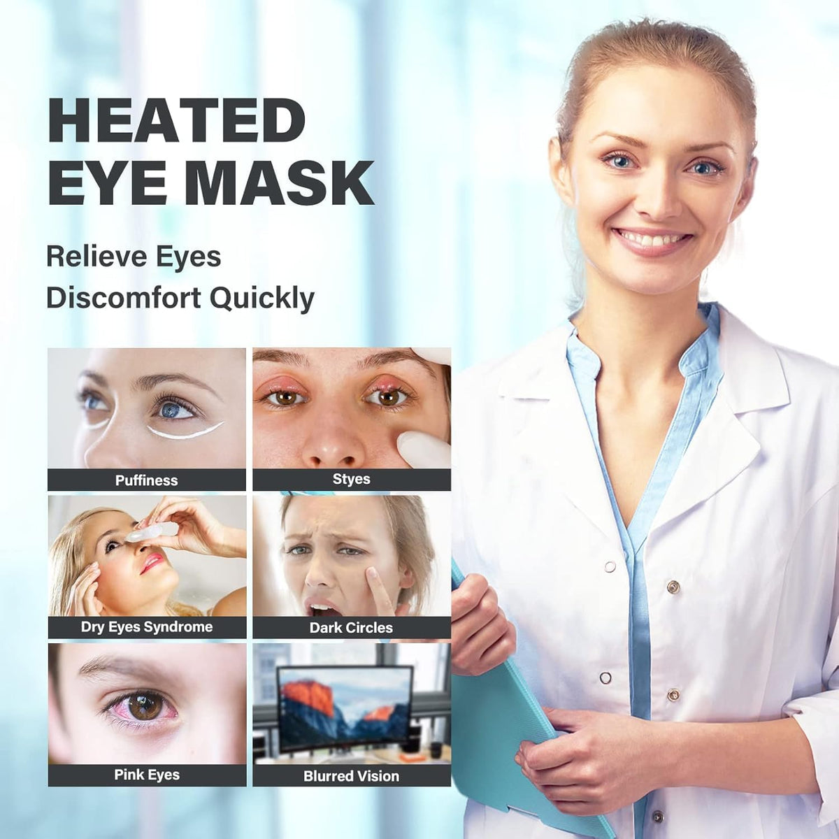 Heated Eye Mask, USB Heating Eye Mask with 3 Heating Mode,3D Contoured Sleep Mask,Hot Eye Compress Mask for Men Women with Timer for Dry Eye,Tired Eyes,MGD, Dark Circles,Puffiness