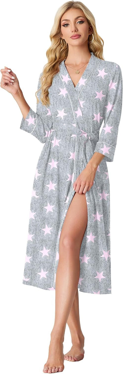 PrinStory Robes for Women 3/4 Sleeve Long Bath Robe XS-4XL