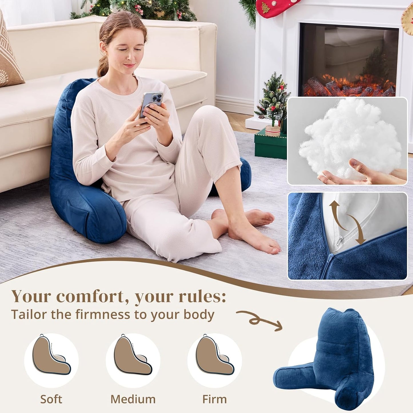 Sasttie Reading Pillows for Sitting in Bed Adult, Back Pillow Bed Sitting Up, Back-Rest Support Cushion for Sit Up on Couch, Sofa, and Floor, Dorm Essentials, Oeko-Tex Certified, Dark Grey