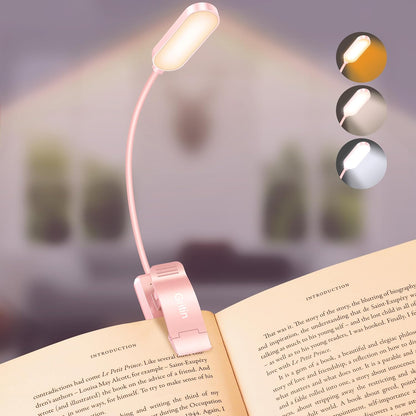 Gritin 16 LED Rechargeable Book Light for Reading in Bed- Eye Caring 3 Color Temperatures, Stepless Dimming Brightness, 80 Hrs Runtime, Lightweight Flexible Clip on Light for Book Lovers