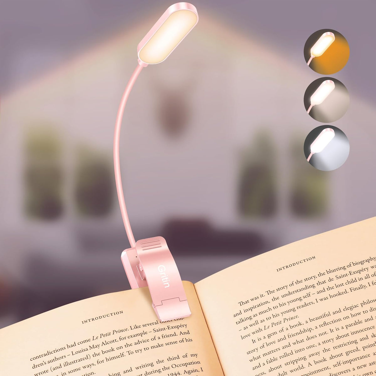 Gritin 16 LED Rechargeable Book Light for Reading in Bed