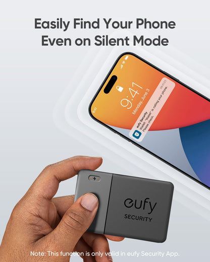 eufy Security SmartTrack Card E30 (Black, 1-Pack), Rechargeable, Works with Apple Find My (iOS Only), Bluetooth Tracker, Perfect for Wallet, Passport, and Laptop, Water Resistant
