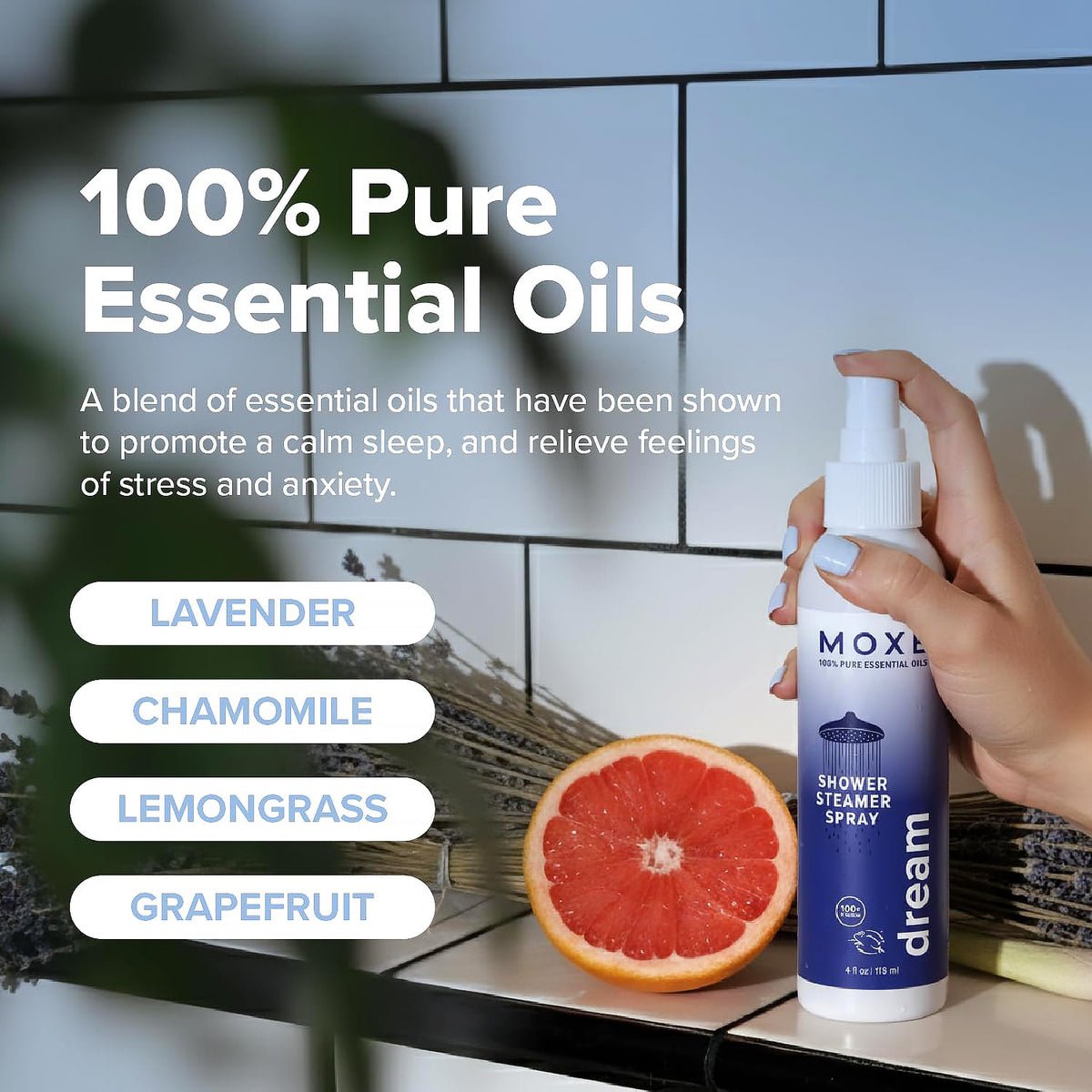MOXĒ Eucalyptus Oil Shower Mist, Spa Steam Spray, Certified Natural 100% Essential Oils, Made in USA, Aromatherapy, Sinus Congestion Relief, Tension Relief, 4 Ounces