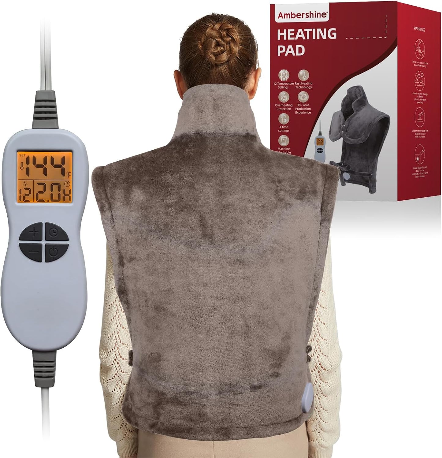 Ambershine 17''x33'' XXXL King Size Heating Pad with 12 Temperature Settings & 4 Auto-Off Countdown Timers, Pain Relief for Back/Neck/Shoulders/Abdomen/Legs(Dark Teal)