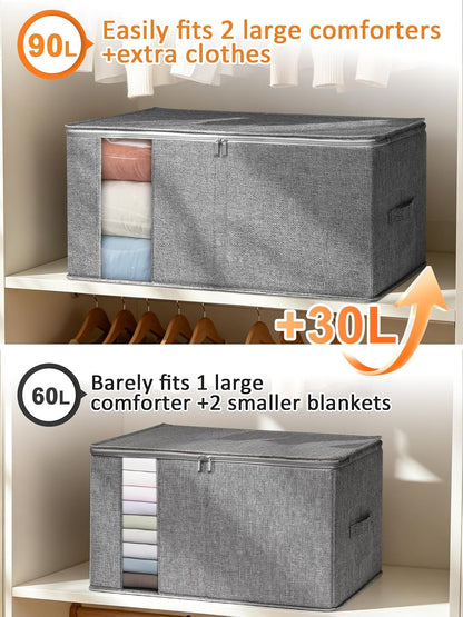 punemi 60L Sturdy Comforter Storage Bag, Blanket Organizer, Grey