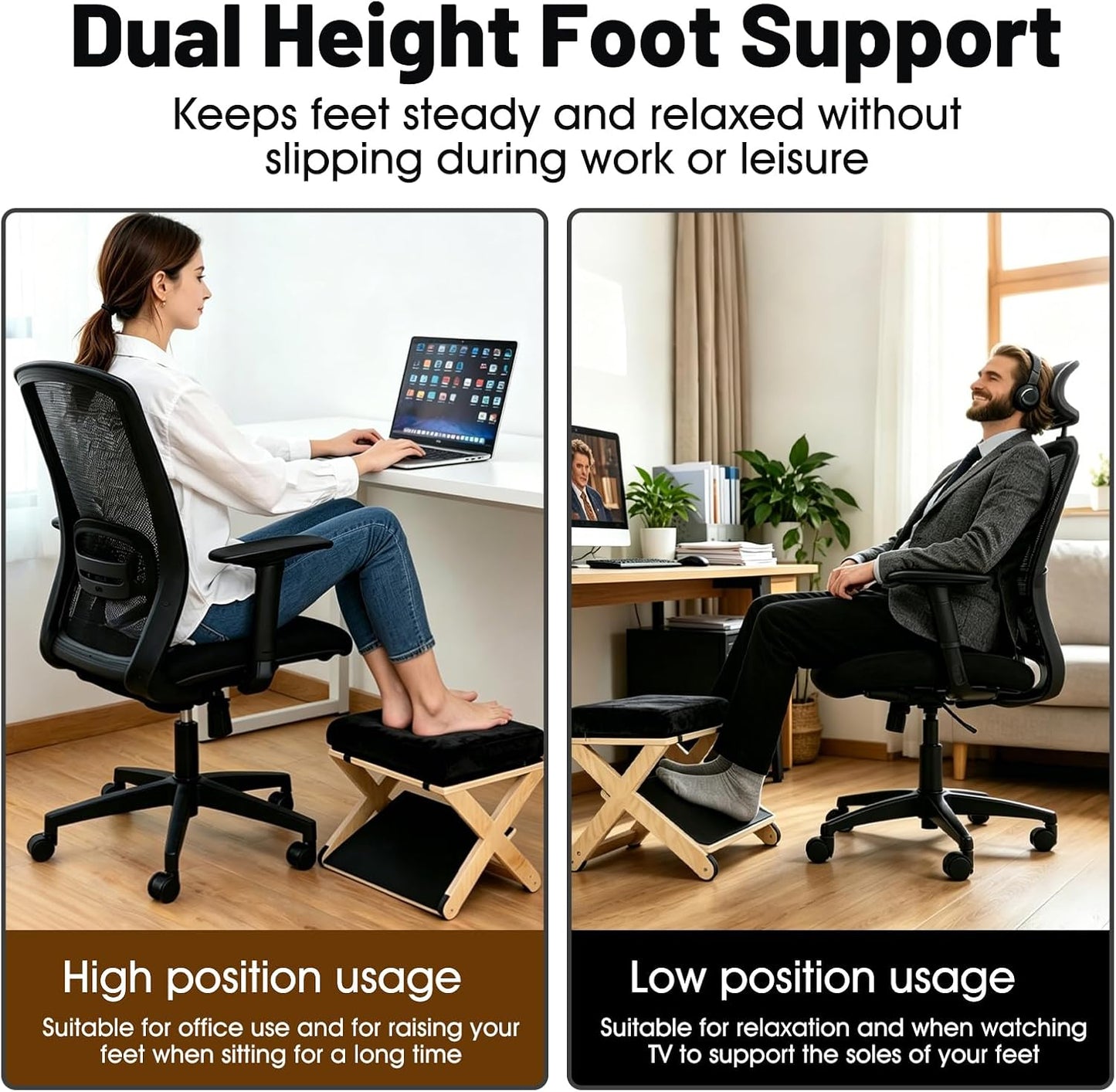Adjustable Height Foot Rest Under Desk at Work, Comfortable Memory Foam Office Foot Stool, Non-Slip EVA Surface for Posture Support, Leg Relief, Home Office & Gaming