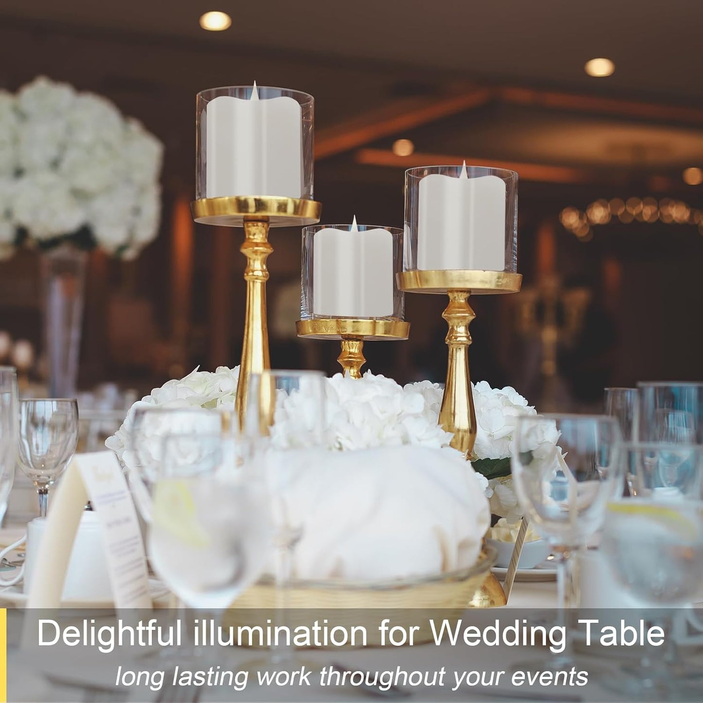TECHLONG Flameless Candles Battery Operated with Timer, 3D Moving Flame Flickering, Last 600+ Hours Battery Candles, 3" x 3" Ivory Real Wax Electric LED Candle for Wedding Party Decorations