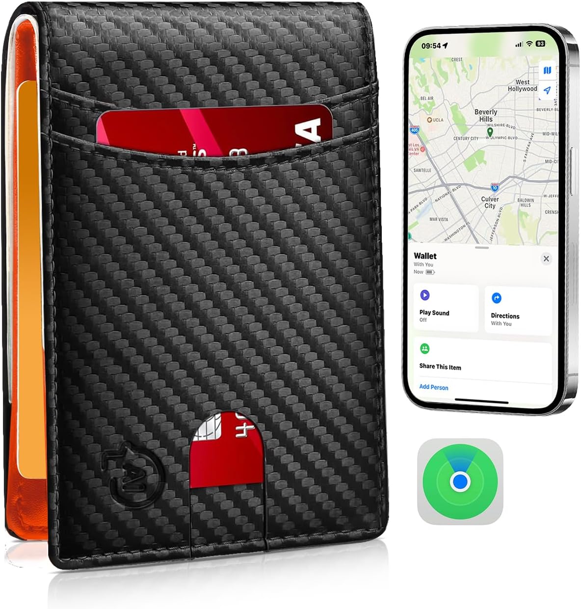 Smart Tracker Wallet for Men,Compatible with Android and Ios, Mens Wallet GPS Tracker Card Holder With Men Gift for Christmas. (Carbon Black) (iOS & Android)