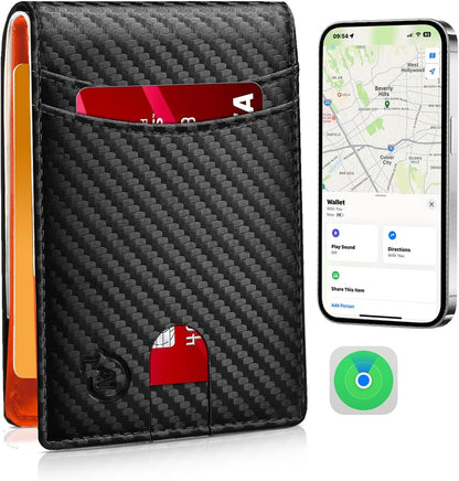Smart Tracker Wallet for Men,Compatible with Android and Ios, Mens Wallet GPS Tracker Card Holder With Men Gift for Christmas. (Carbon Black) (iOS & Android)