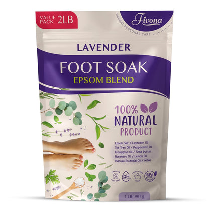 Fivona Tea Tree Foot Soak Blend 14.1 oz - Epsom Salt with Essential Oils for Healthy Toenails, Soothing Relief, Callus Softening - Pedicure Therapy for Soft, Rejuvenated Feet