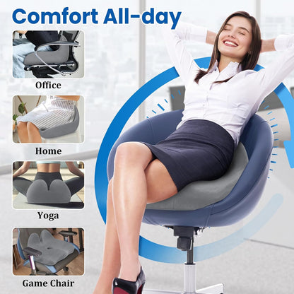 CushZone Seat Cushion, Ergonomic Memory Foam Seat Cushions for Office Chairs, Car, Long Trip, Desk Chair, Lab, Extra Large Size for Sciatica & Hip & Tailbone Pain Relief, Sciatica Support (Black)