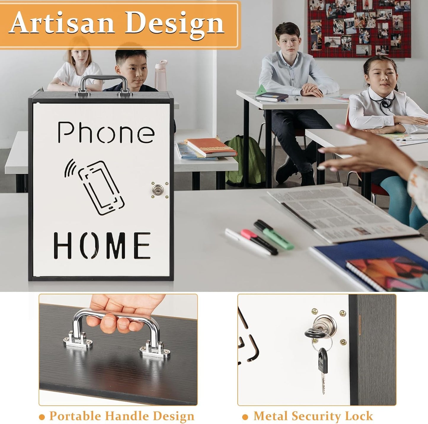 36 Slots Cell Phone Holder Classroom, Wooden Phone Lock Box