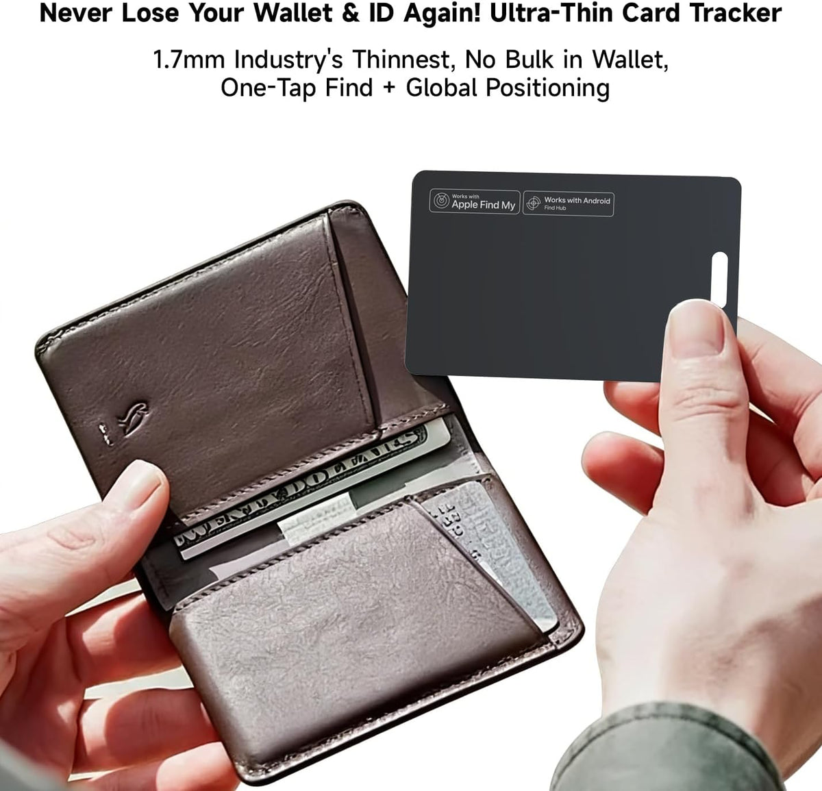 MergeCard, Works with Apple Find My (iOS) & Google Find Hub (Android),– for Wallet & Passport Rechargeable Wireless Charging, IPX68 Waterproof, Thin Tracker Card (1 Pack)