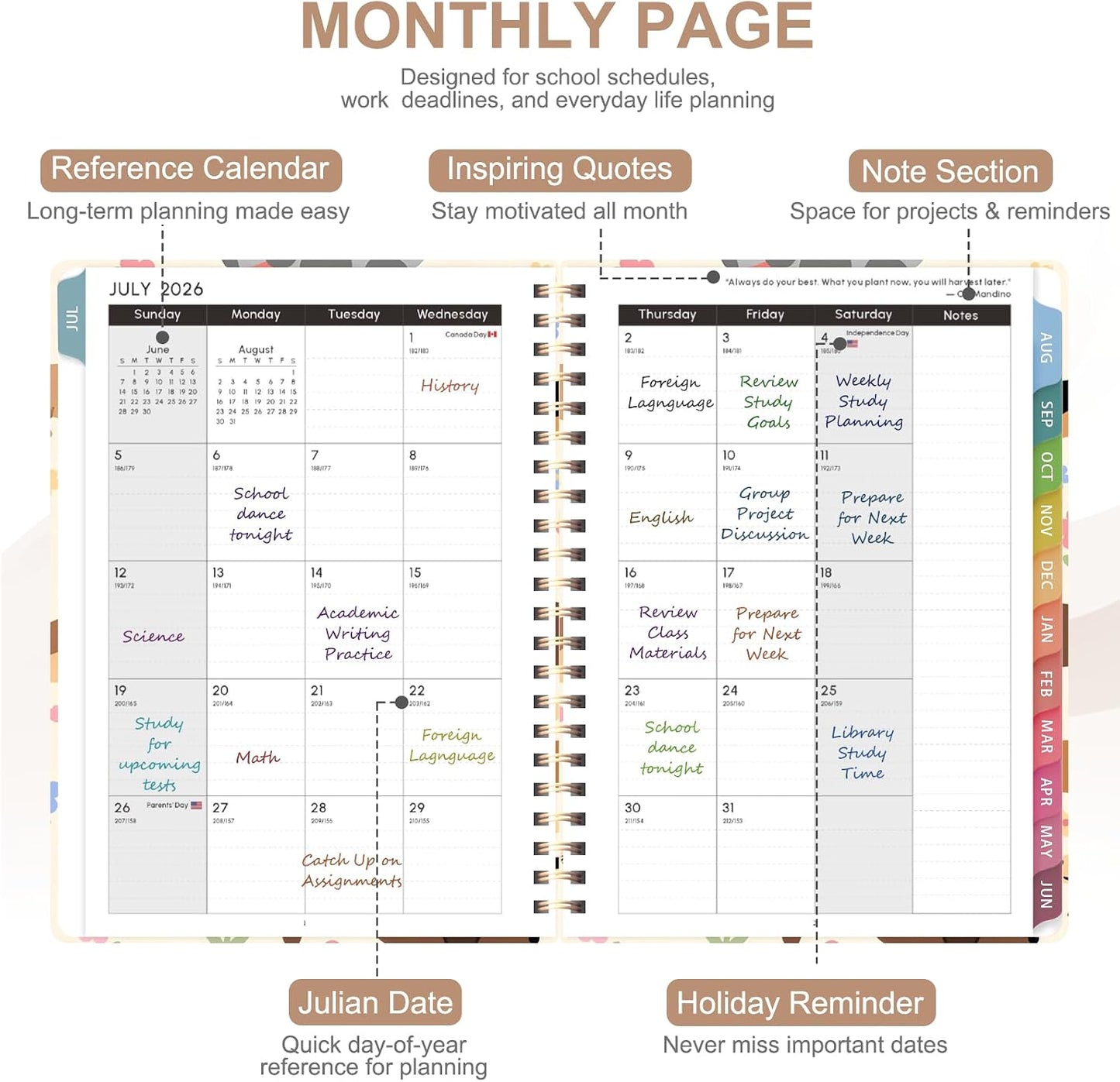 Planner 2026-2027, Weekly and Monthly Calendar Planner, JUL 2026 - JUN 2027 | Academic Year, Daily Agenda Book, A5(6.3'' x 8.5''), Sprial Bound, Inner Pocket, Office School Use