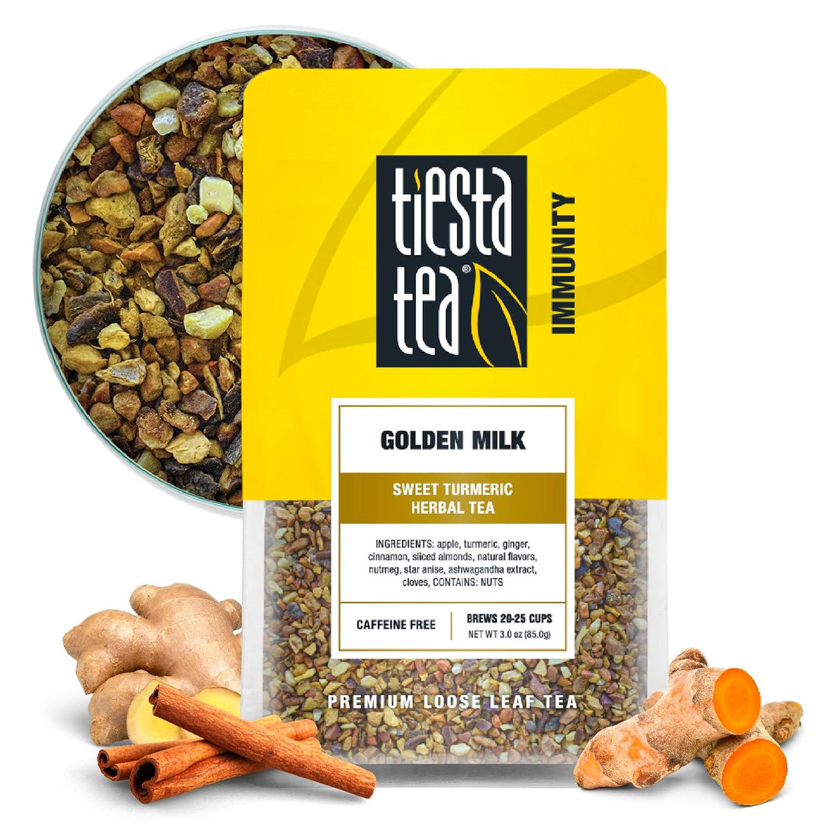 Tiesta Tea - Golden Milk, Loose Leaf, Sweet Turmeric Herbal Tea Blend, 3oz