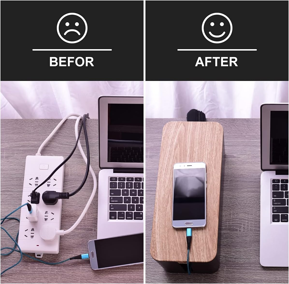 Tuwechen 3 Pack Cable Management Box, Cable Organizer Box to Hide Wires