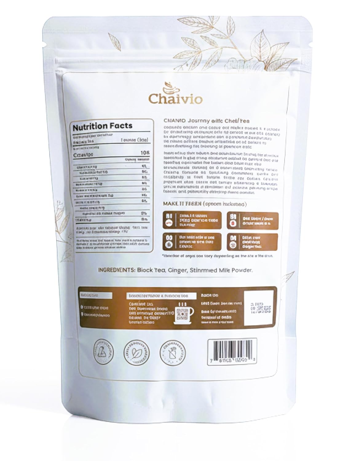 Chaivio Masala Chai Tea Latte, Unsweetened Instant Powder, Authentic Chai-with Natural Ingredients, No Preservatives, Tea Powder, Quick and Healthy Chai(1 lb)