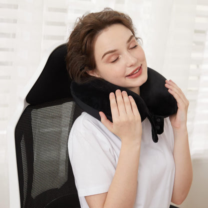 TALLGO Travel Pillow, Best Memory Foam Neck Pillow Head Support Soft Pillow for Sleeping Rest, Airplane Car & Home Use (Black)