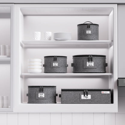 YearningHome Cup and Mug Storage Box with Hard Shell and Dividers for Coffee Mugs,Tea Cups and Glasses,Stackable Storage Organizers with Lid,Handles,Zips and Label for Moving,Holds 12,2 Pack, Grey