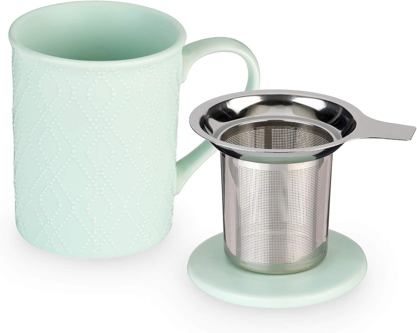 Pinky Up Annette Ceramic Tea Cup with Infuser and Lid, Travel Mug for Loose Leaf Teas, Home Office, Camping, Picnic Party, 12 oz, Set of 1, Honeycomb