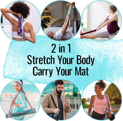 TECEUM 2 IN 1 Yoga & Mat Strap for Stretching – Cotton – 6/8/10 ft