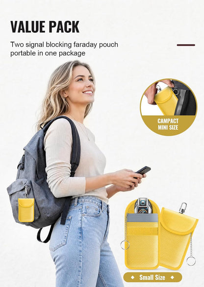 Faraday Pouch for Car Keys, Faraday Bag, Car RFID Signal Blocking Holder, Key Fob Protector, Key fob cage Block Signal Anti-Theft Fob Case (2 Pack)