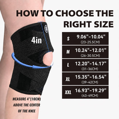Knee Brace with Side Stabilizers for Knee Pain, Adjustable Knee Support for Meniscus Tear ACL MCL Arthritis Injury Recovery, Breathable Knee Wrap for Men & Women, Workout, Sports (Black, X-Large)