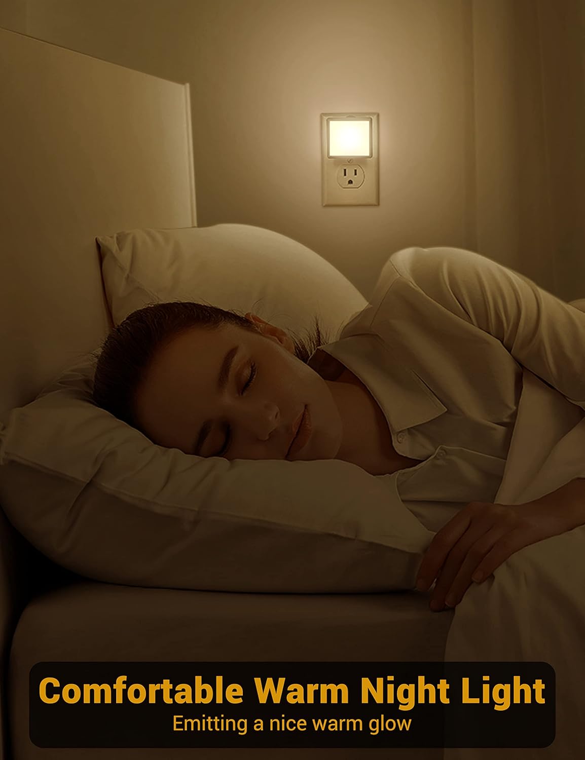 JandCase Amber Night Light[2 Pack], Night Lights Plug into Wall, LED Plug in Nightlight with Dusk-to-Dawn Sensor, 0.3W Dim Night Light for Sleep, Bedroom, Bathroom, Hallway, Non-dimmable