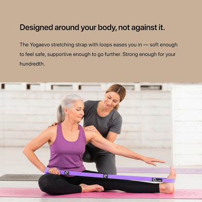 YogaEVO Stretching Strap with Loops for Physical Therapy — Yoga Strap & Resistance Band in One — Flexibility & Back Recovery — HD Video Routines Included