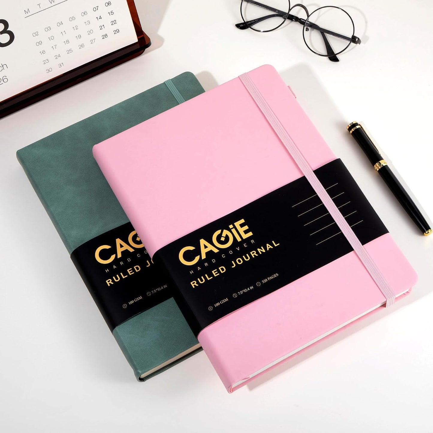 CAGIE Lined Journal Notebook for Women Men 320 Pages 100 Gsm Paper Thick Journaling Notebooks A5 Leather Journals for Writing Hardcover Journal Supplies for Work Note Taking Diary, 5.7x8.3 In, Green