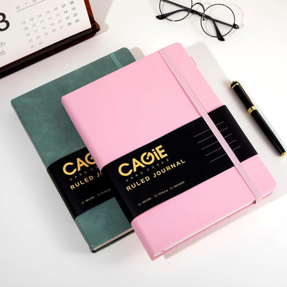 CAGIE Lined Journal Notebook for Women Men 320 Pages 100 Gsm Paper Thick Journaling Notebooks A5 Leather Journals for Writing Hardcover Journal Supplies for Work Note Taking Diary, 5.7x8.3 In, Green