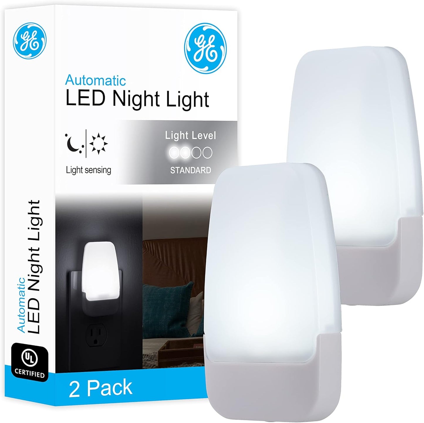 GE Sleeplite Night Lights Plug Into Wall, Dusk to Dawn Sensor, Ambient Lighting, Sleep Aid, Bathroom Decor, LED Lights for Bedroom, Apartment Essentials, Smart Home,86153, Amber, 4 Pack
