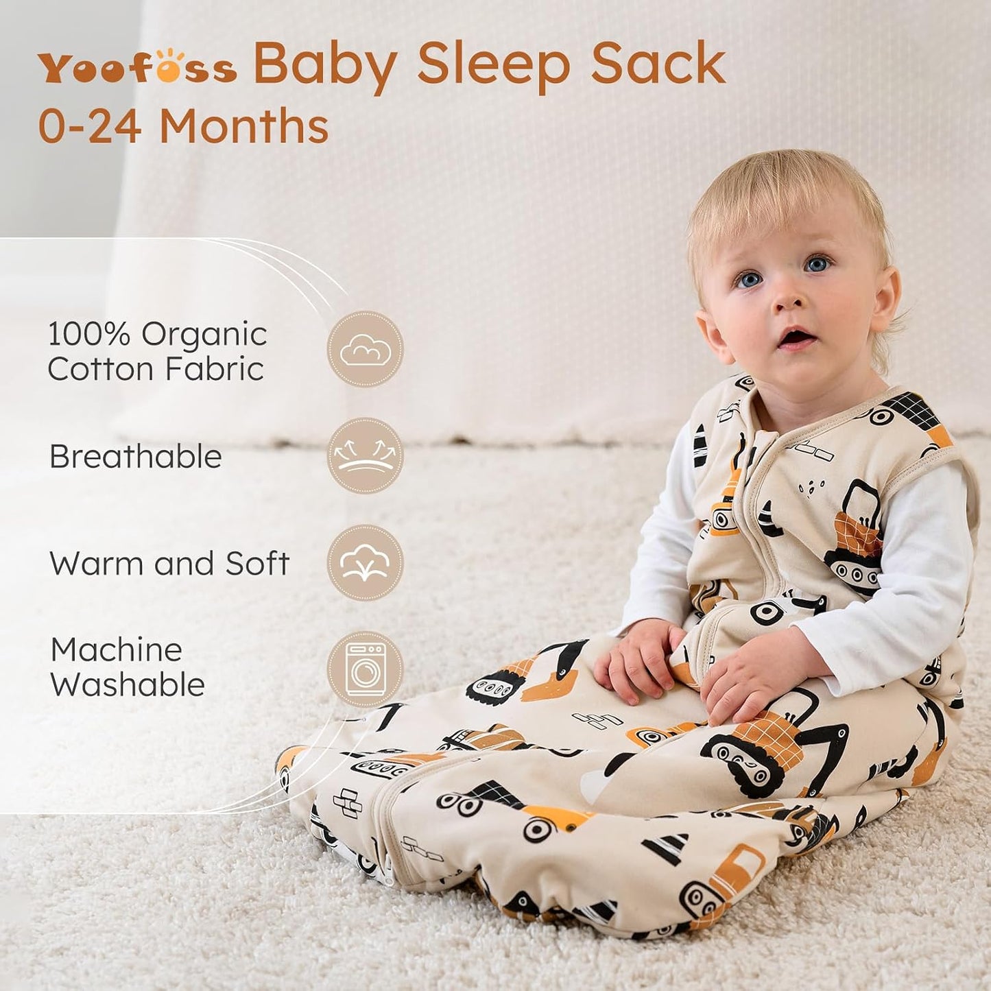 Yoofoss Baby Sleep Sack Baby Wearable Blanket 100% Cotton 2-Way Zipper Toddler Sleeping Sack